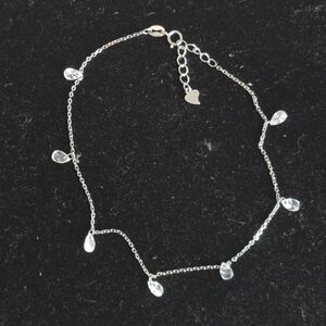 .925 Sterling Silver White Teardrops Anklet, Jewelry